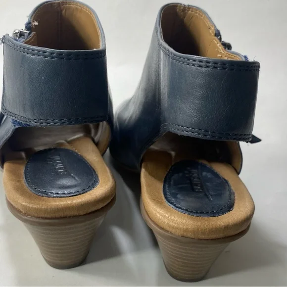 Earth Kristy Admiral Blue Leather Heel Zipper Velcro Sandals 7.5 B - Picture 6 of 16